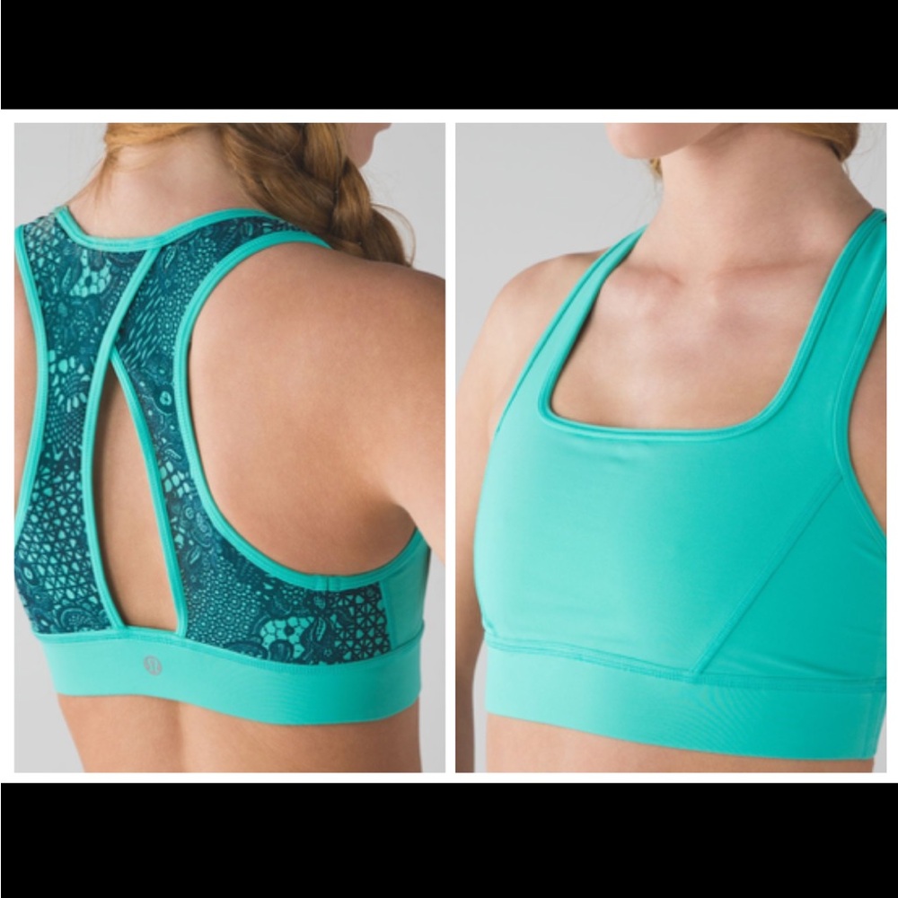 Lululemon Run With The Sun Bra Bali Breeze/Pretty Lace Bali Breeze Alberta Lake.